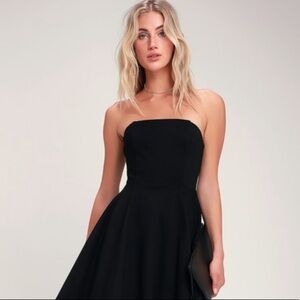 Floral Black Crochet Lace Strapless Dress